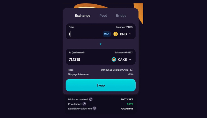 Bước 4: Chọn token mà bạn muốn trade và chọn số lượng giao dịch. Sau đó chọn Swap.