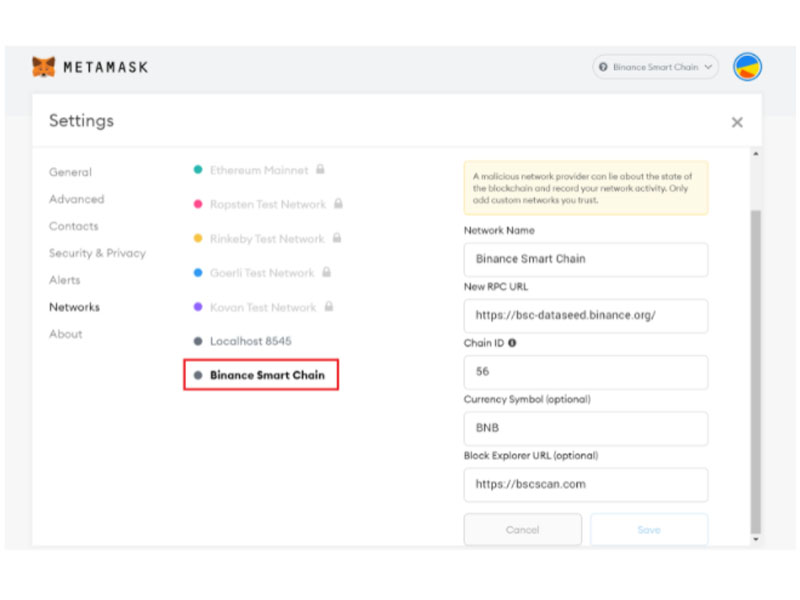 Giao dịch kết nối MetaMask với Binance Smart Chain