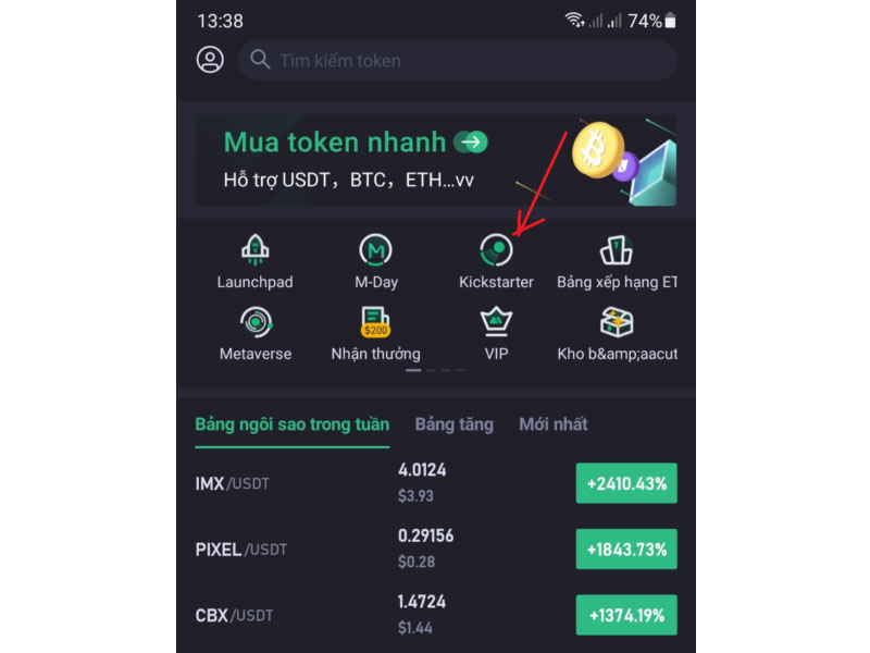 Bấm chọn vào mục Kickstarter