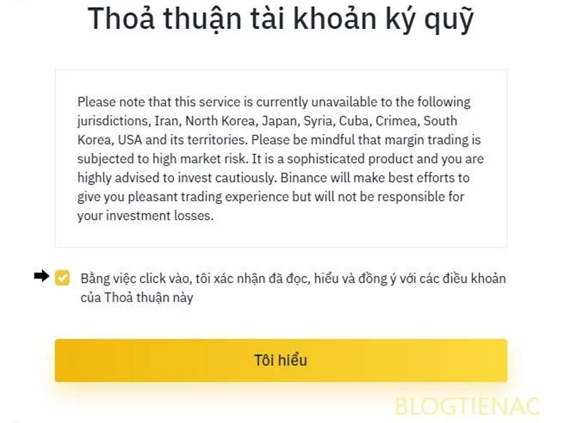 Hoàn tất mở tài khoản Margin Binance.