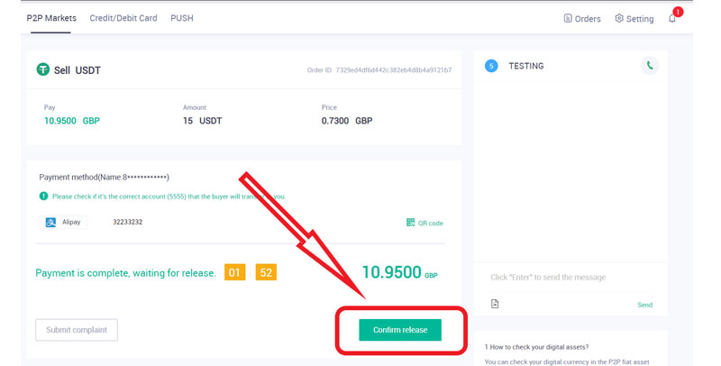 Bước 3: Tiến hành giao dịch - Bán USDT