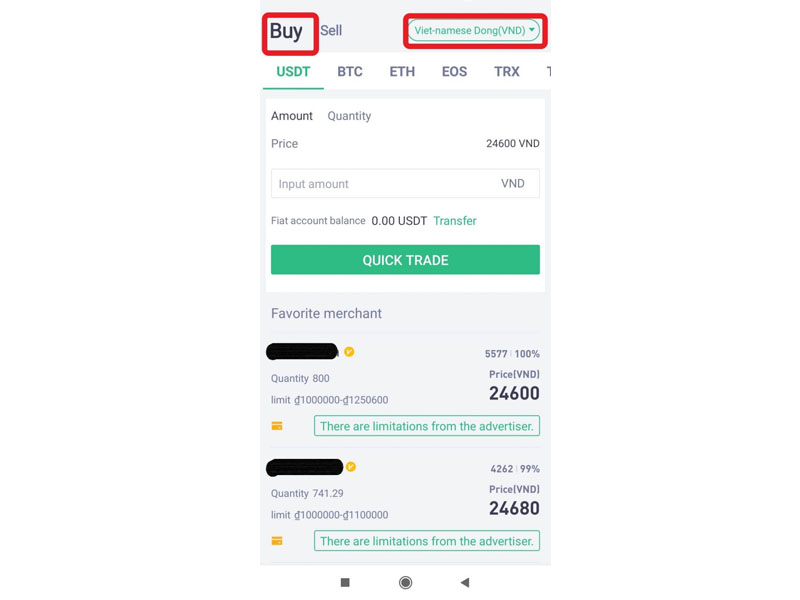Hướng dẫn mua tiền điện tử trên MEXC P2P Fiat Trading qua ứng dụng