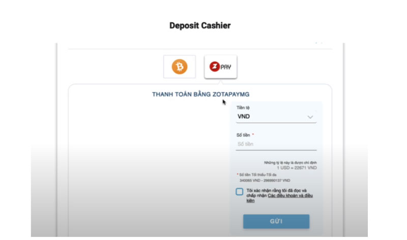 Bước 2: Lựa chọn hình thức nạp tiền sàn Hantec
