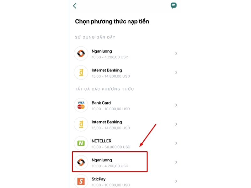 Hai hình thức nạp tiền là qua ngân hàng hoặc ngân lượng