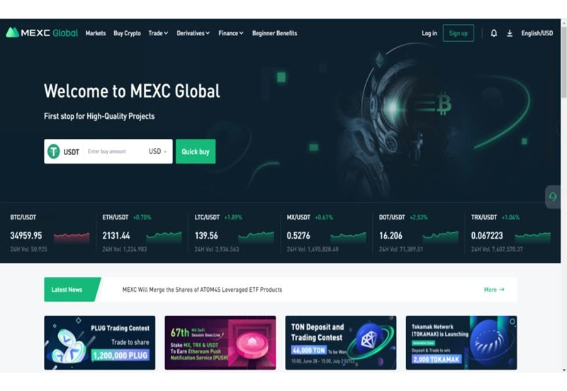 Giao diện của sàn giao dịch MEXC
