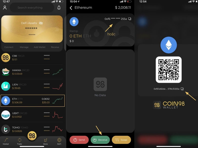 Hướng dẫn nhận coin & token trên Coin98 Wallet