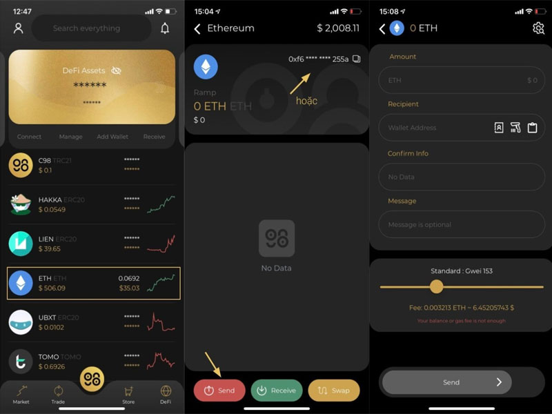 Hướng dẫn gửi coin & token trên Coin98 Wallet