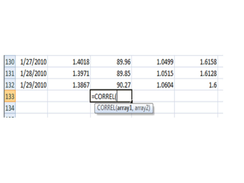 Bạn hãy nhập đoạn code =correl(...