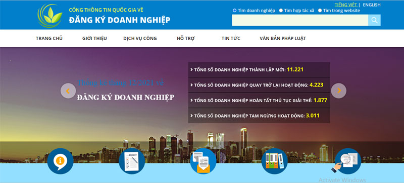 Cách 1: Tra cứu vốn điều lệ tại cổng thông tin đăng ký doanh nghiệp