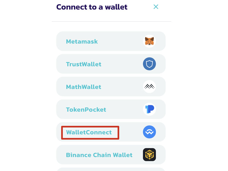 Chọn vào WalletConnect