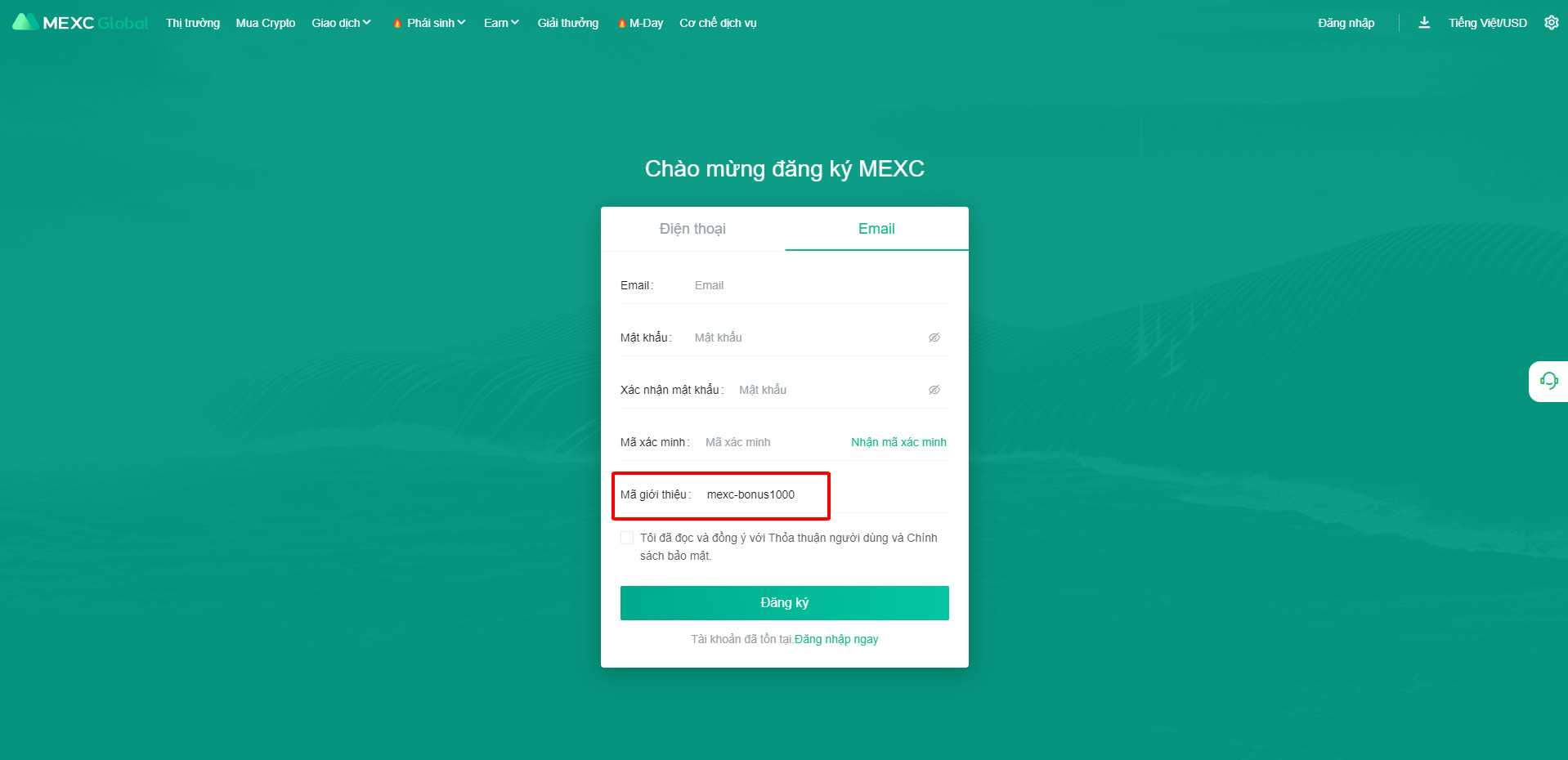 Đăng ký tài khoản có mã giới thiệu: mexc-bonus1000 để nhận được khuyến mãi